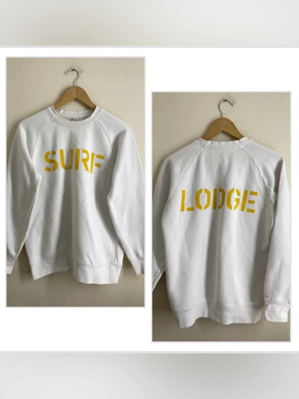 Montauk Surf Lodge White Yellow Graphic Crewneck Sweatshirt Small